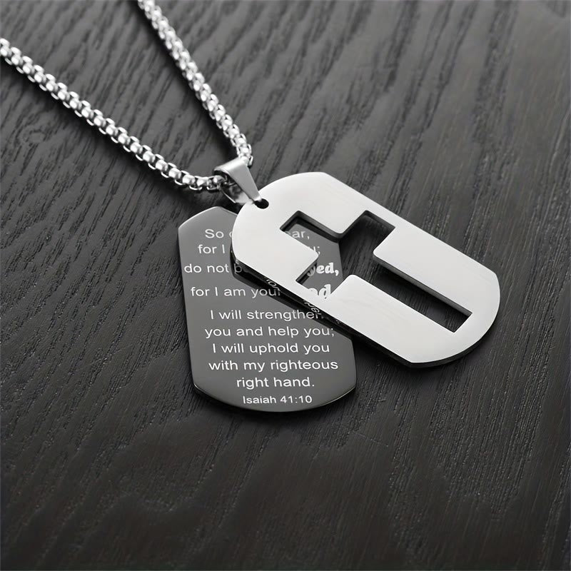 Christianartworkshop Polished Metal Cross Cutout & Engraved Verse Necklace: Carry His Promise Close Daily - image 6