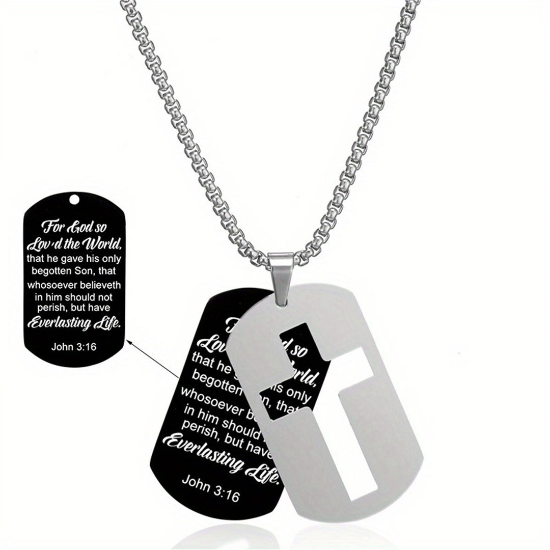 Christianartworkshop Polished Metal Cross Cutout & Engraved Verse Necklace: Carry His Promise Close Daily - John 3:16 - image 7