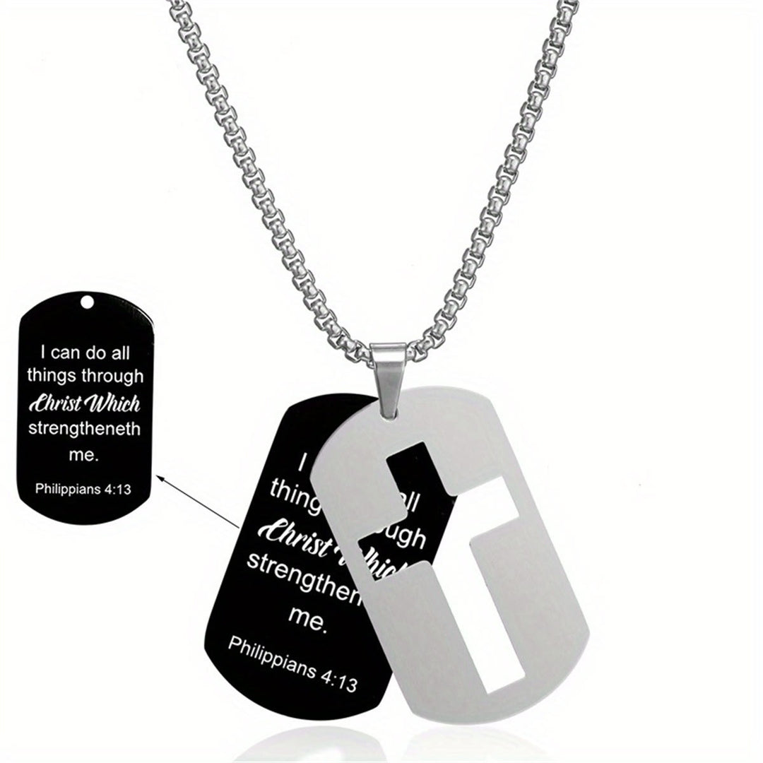 Christianartworkshop Polished Metal Cross Cutout & Engraved Verse Necklace: Carry His Promise Close Daily - Philippians 4:13 - image 11