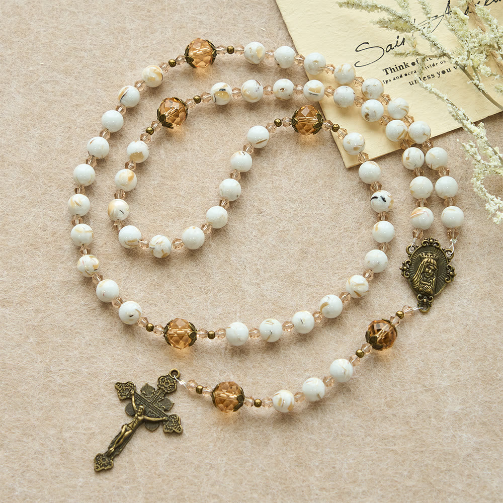 Christianartworkshop Calm White Shell Turquoise & Champagne Accents Detailed Rosary: Hold His Peace Close - image 3