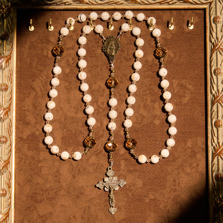 Christianartworkshop Calm White Shell Turquoise & Champagne Accents Detailed Rosary: Hold His Peace Close - image 2