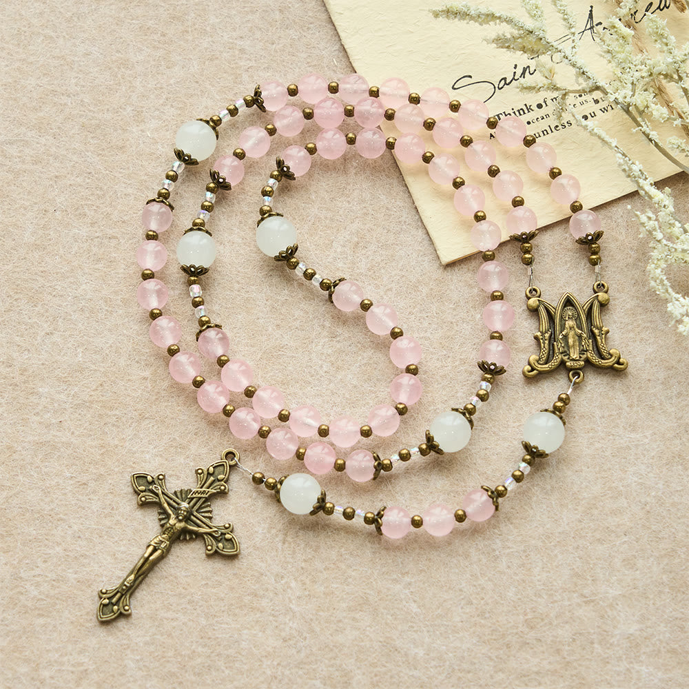 Christianartworkshop Pink Glass & White Glass Beads Ornate Crucifix Rosary: Embody His Gentle Grace - image 4