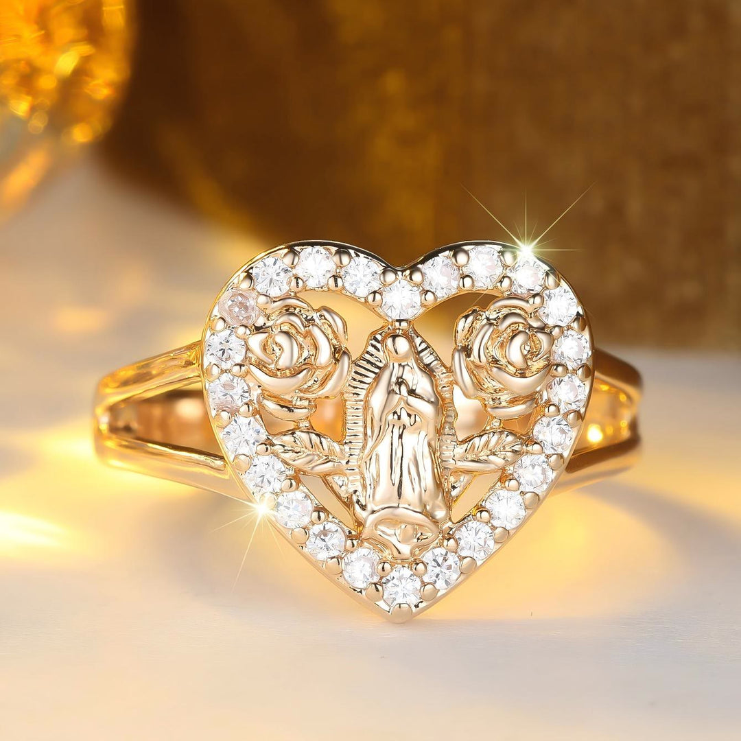 Christianartworkshop Heart-Shaped Our Lady Motif Ring with Rose Accents: Carry Her Care in Daily Wear - image 3