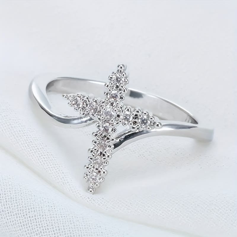 Christianartworkshop Cross Ring with Clustered Cubic Zirconia Accents: Embody His Gentle Grace - Silver - UK Size Y（US 12） - image 4