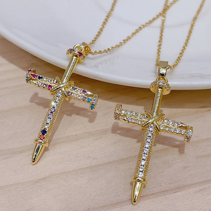 Christianartworkshop Nail-Inspired Cross Necklace with Cubic Zirconia: Hold His Grace Close - image 0