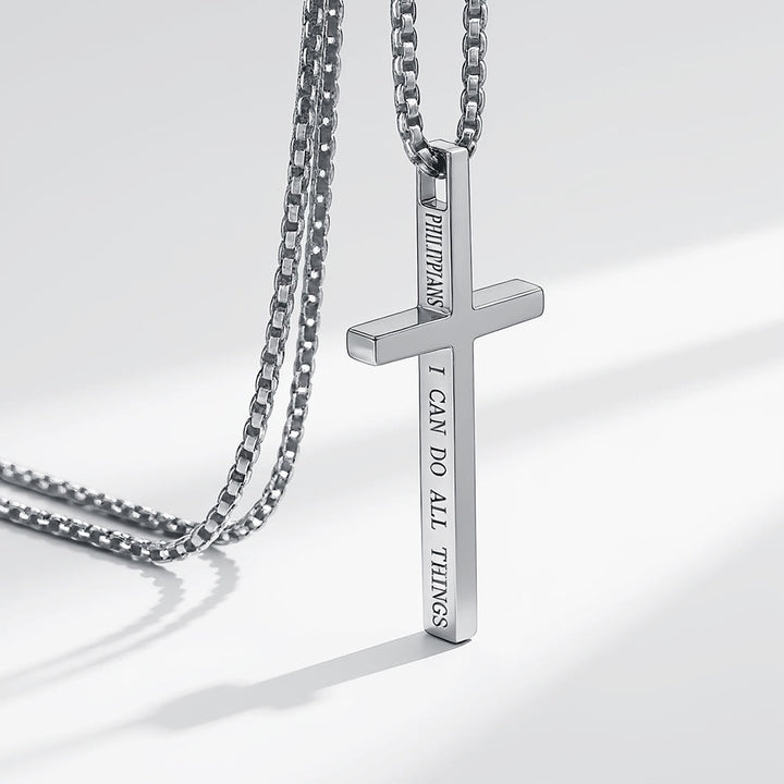 Christianartworkshop Cross Necklace with I Can Do All Things Inscription: Stylish Reminder of His Tender Strength - Silver - image 5