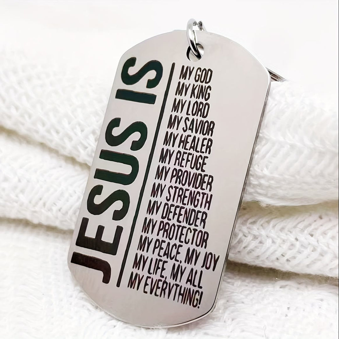 Christianartworkshop Dog Tag Keychain with "JESUS IS" & His Roles List: Embody His All-Encompassing Care - Jesus - image 0