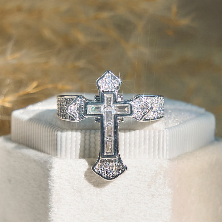 Christianartworkshop Central Cross Motif Ring with Cubic Zirconia Accents: Carry His Care in Daily Wear - Silver & White Zircon - US 12 - image 4