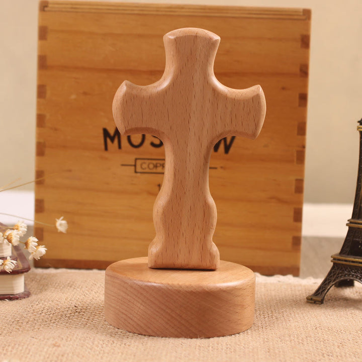 Christianartworkshop Wood Desktop Cross Ornament with Round/Floral Base: Embody His Quiet Peace at Work - Cross B & Round Base - Light - image 3