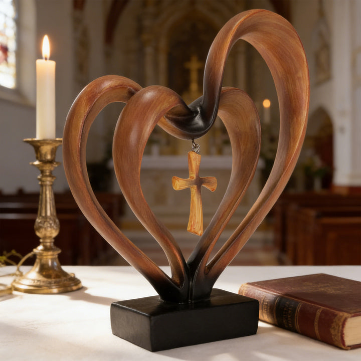 Christianartworkshop Resin Double-Heart Cross Pendant Desktop Ornament: Embody His Tender Grace at Work - image 2