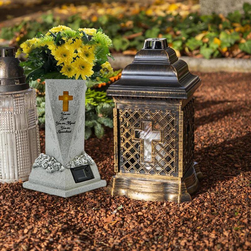 Christianartworkshop Solar-Powered Cross Cemetery Vase Ornament: Carry His Grace in Tender Moments - image 3