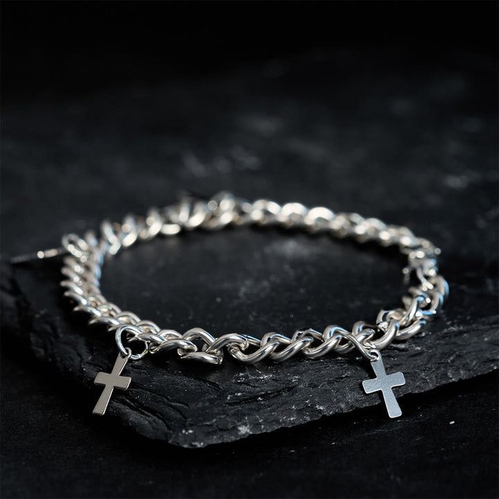 Christianartworkshop Curb Chain Bracelet with Dangling Cross Charms: Embody His Bold Grace - Wrist Circumference: 6.3''-7.48''/16-19cm - image 0