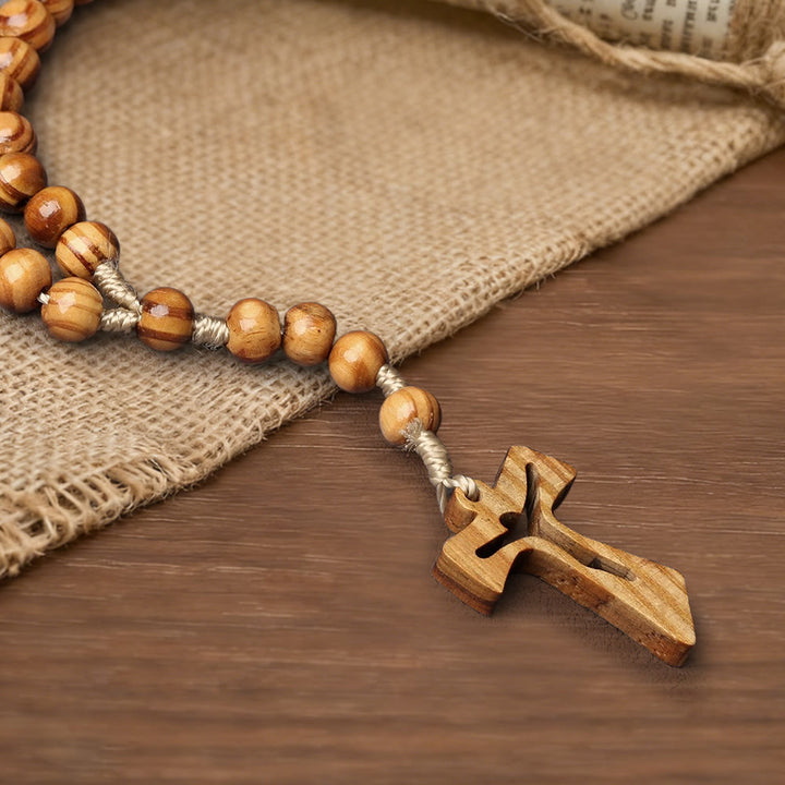 Christianartworkshop Natural Wood Bead Rosary with Hand-Carved Crucifix: Embody His Gentle Grace - image 3