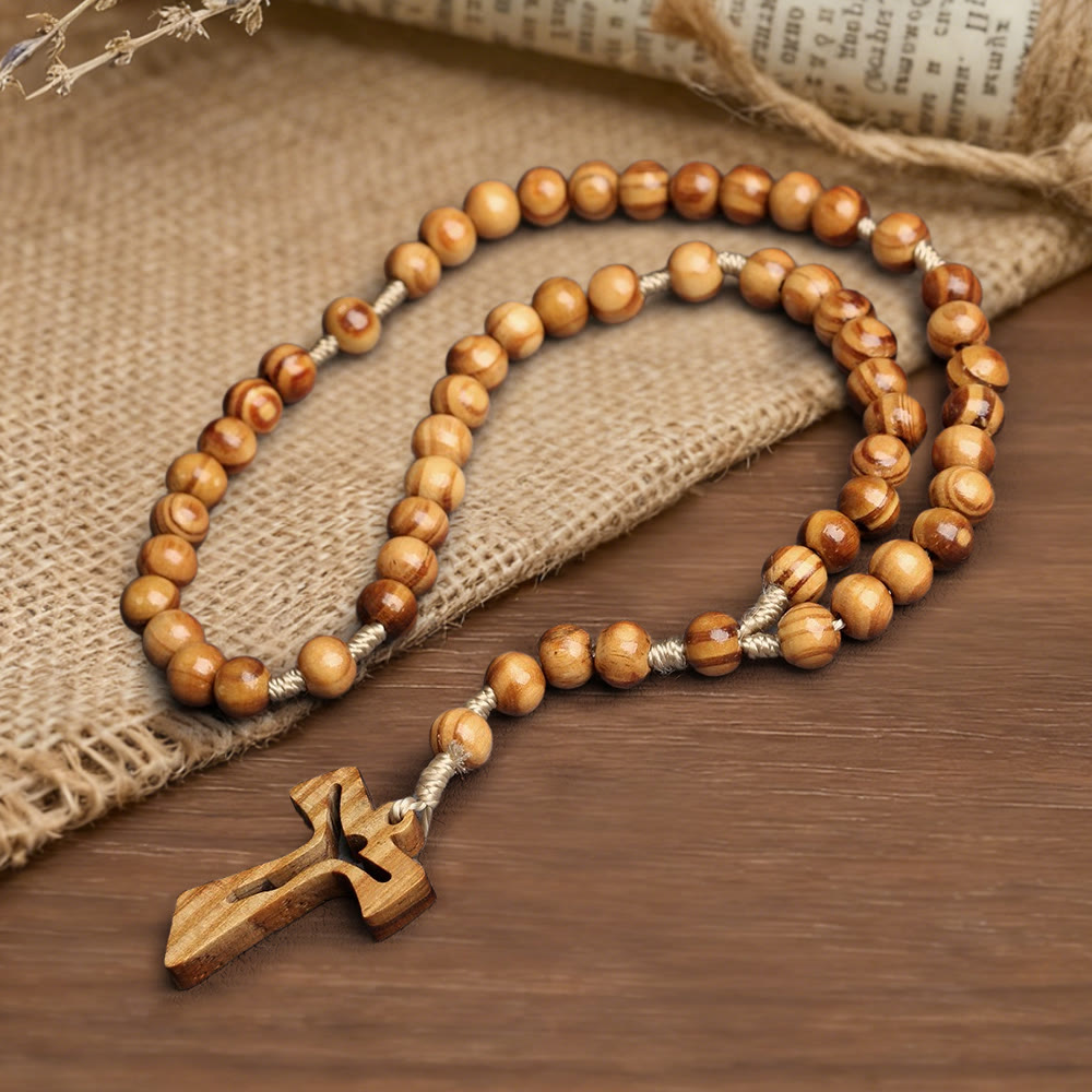 Christianartworkshop Natural Wood Bead Rosary with Hand-Carved Crucifix: Embody His Gentle Grace - image 1