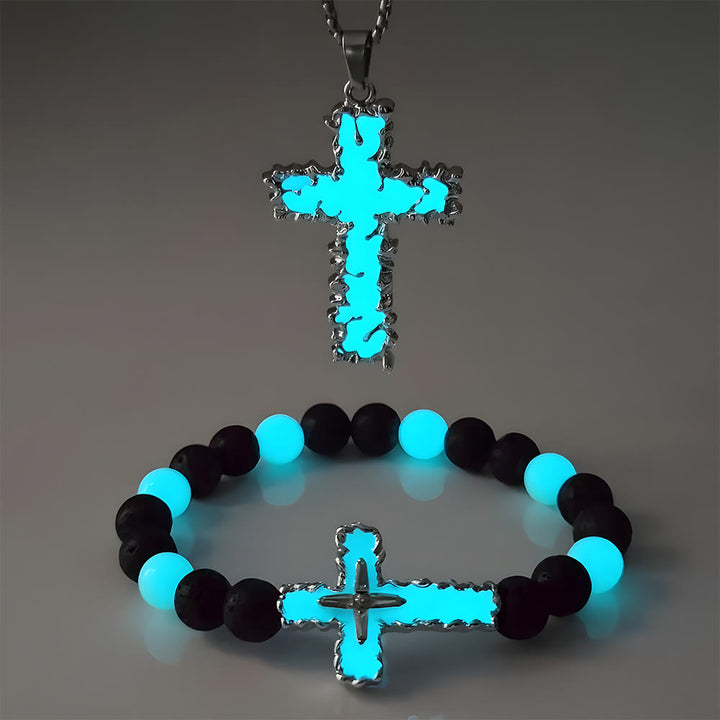 Christianartworkshop 3-Color Luminous Cross Necklace & Beaded Bracelet Set: Remind of His Quiet Light - image 2