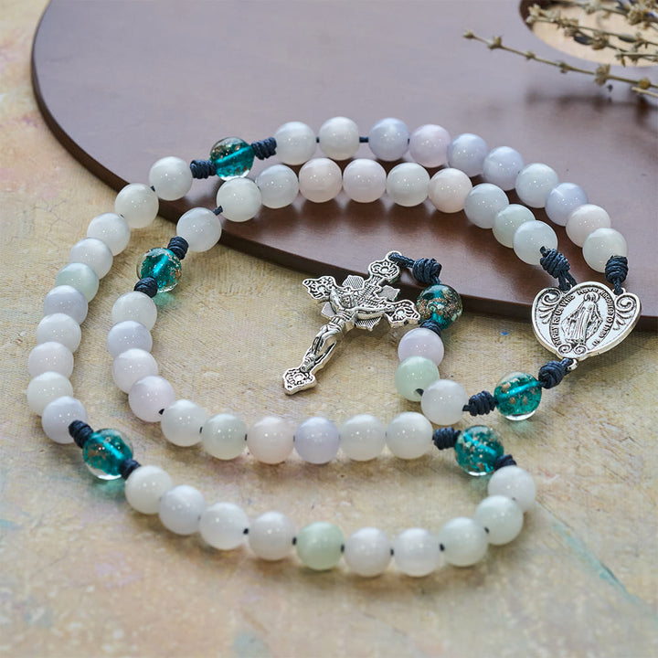 Christianartworkshop Color-Shifting Cat's Eye Rosary with Our Lady Guardian: Iridescent Faith Design - image 6