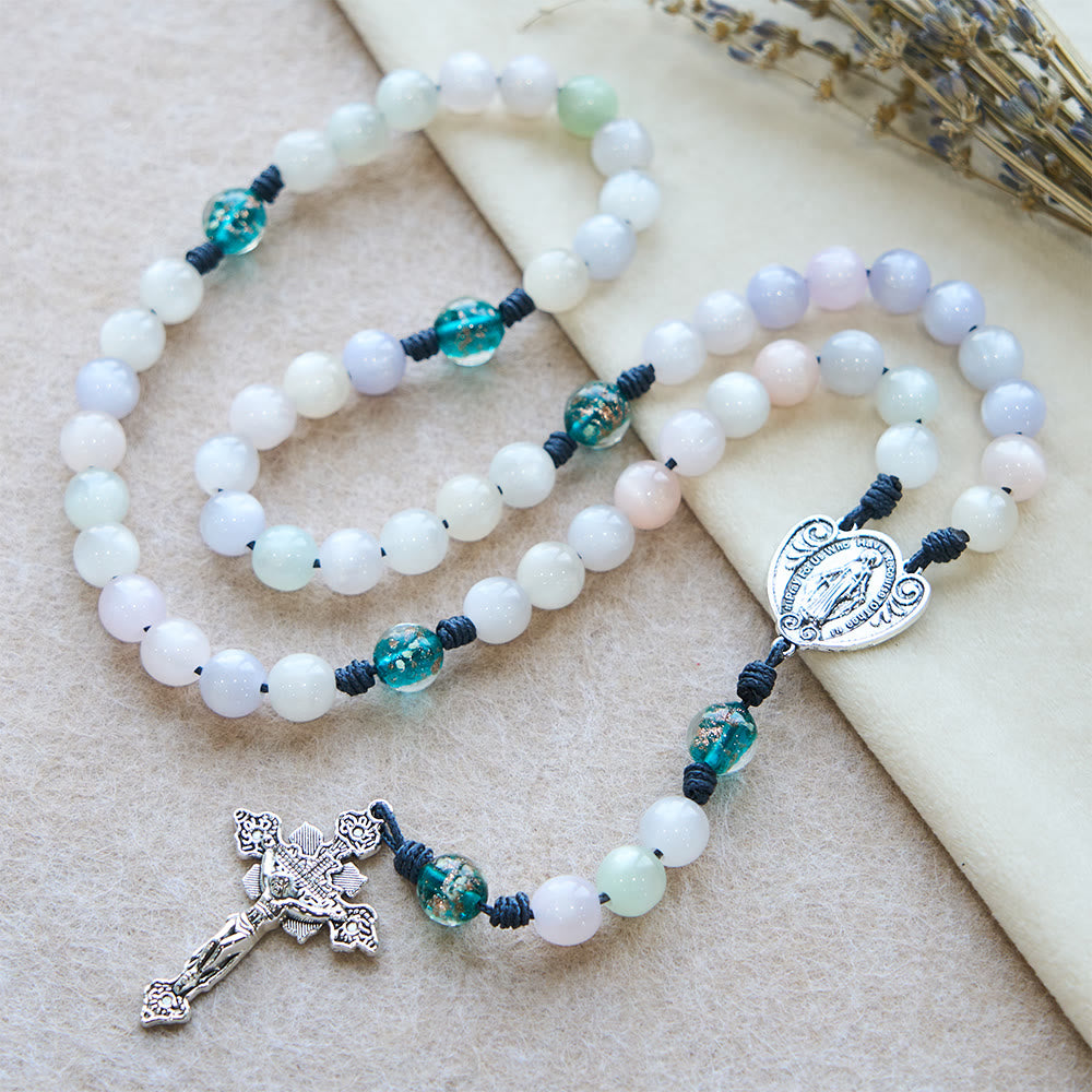 Christianartworkshop Color-Shifting Cat's Eye Rosary with Our Lady Guardian: Iridescent Faith Design - image 7
