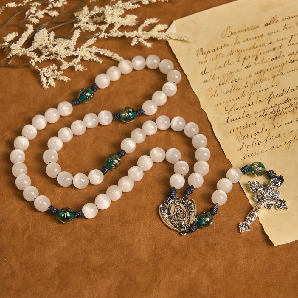Christianartworkshop Color-Shifting Cat's Eye Rosary with Our Lady Guardian: Iridescent Faith Design - image 10