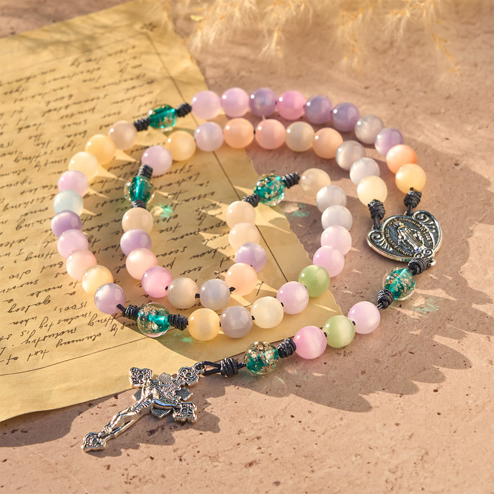 Christianartworkshop Color-Shifting Cat's Eye Rosary with Our Lady Guardian: Iridescent Faith Design - image 5