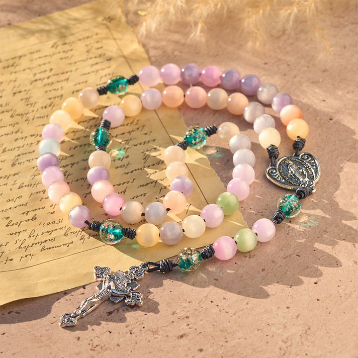 Christianartworkshop Color-Shifting Cat's Eye Rosary with Our Lady Guardian: Iridescent Faith Design - image 5