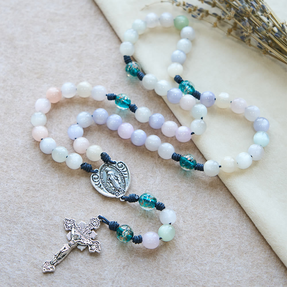 Christianartworkshop Color-Shifting Cat's Eye Rosary with Our Lady Guardian: Iridescent Faith Design - image 8