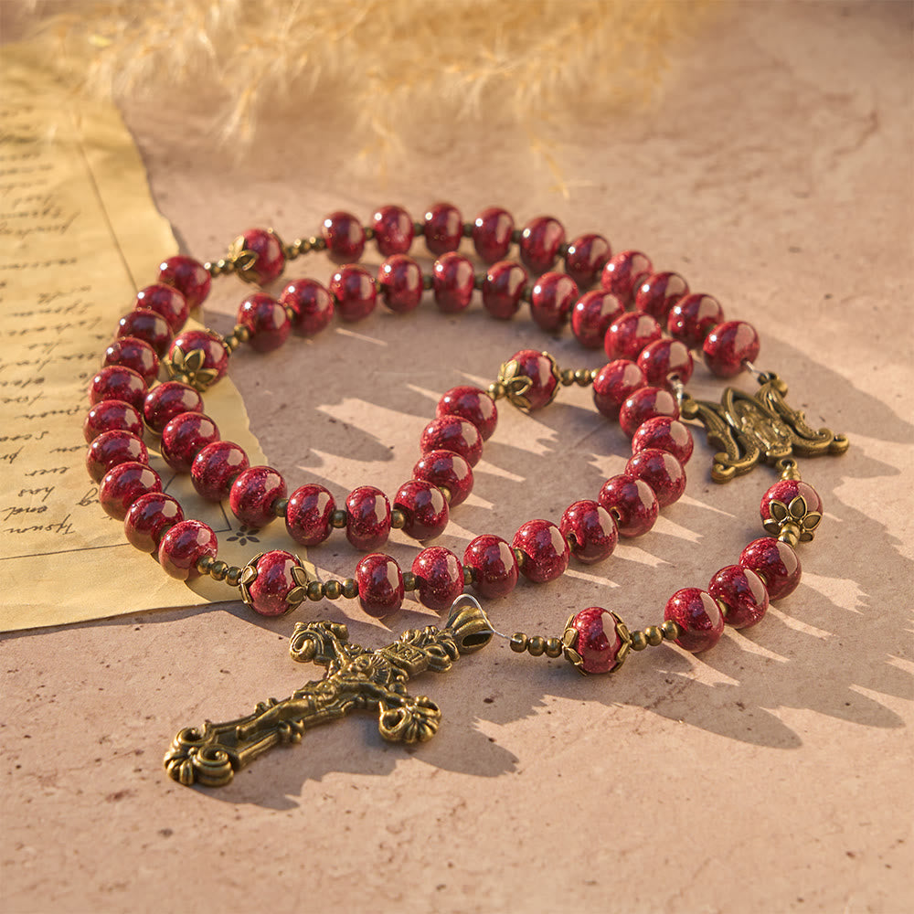 Christianartworkshop Vintage Wine Red Abacus Bead Rosary: Traditional Catholic Prayer Beads - Our Lady & Crucifix - image 0