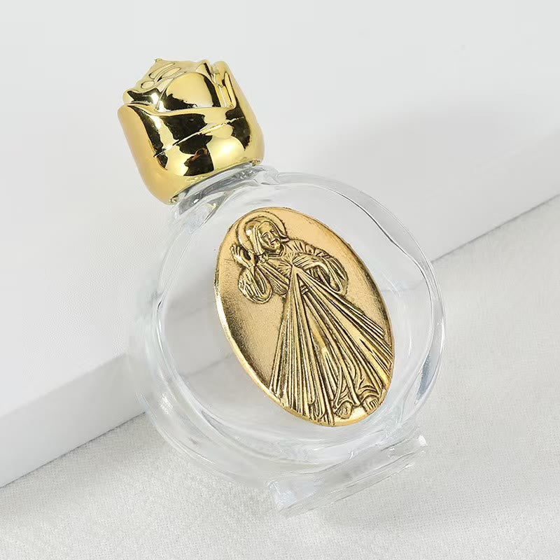 Christianartworkshop Embossed Sacred Icon Holy Water Bottle: Carry His Care in Spiritual Moments - Round Bottle - Divine Mercy - Golden - image 34