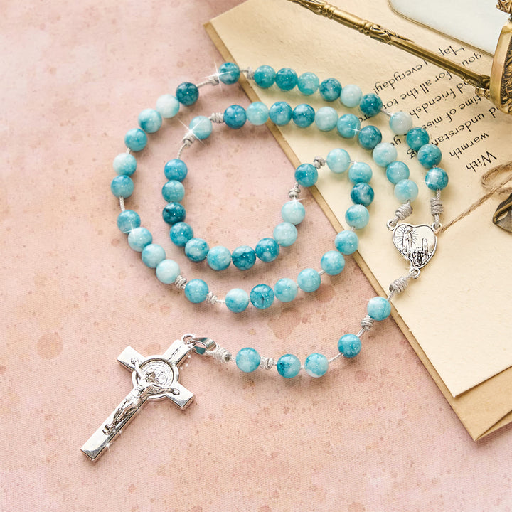 Christianartworkshop Elegant lue Persian Jade Catholic Rosary with Our Lady Faith Companion - image 5