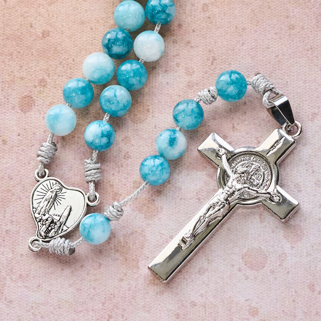 Christianartworkshop Elegant lue Persian Jade Catholic Rosary with Our Lady Faith Companion - image 9