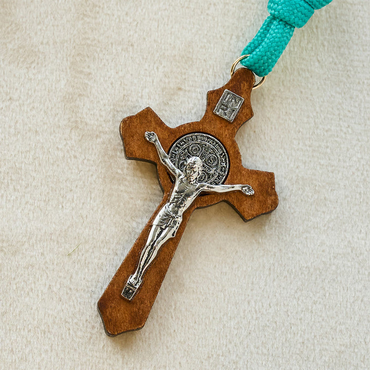Christianartworkshop Vibrant Turquoise Paracord and Crimson Bead Pocket Rosary with Our Lady & Crucifix Companion - image 5