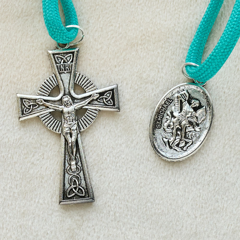 Christianartworkshop Navy Beads & Turquoise Cord Pocket Rosary with St. Michael Devotion - image 6