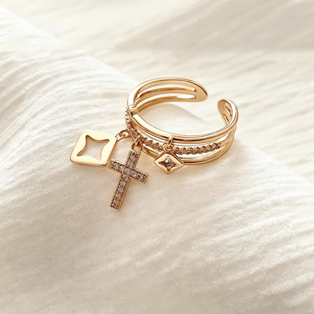 Christianartworkshop Shimmering Cross Charm Layered Band Ring: Remind of His Quiet Peace - image 5