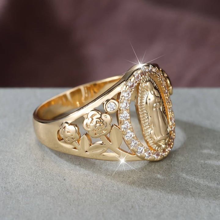 Christianartworkshop Our Lady Ring with Encircled Zircons & Floral Accents: Embody Her Tender Grace - image 2