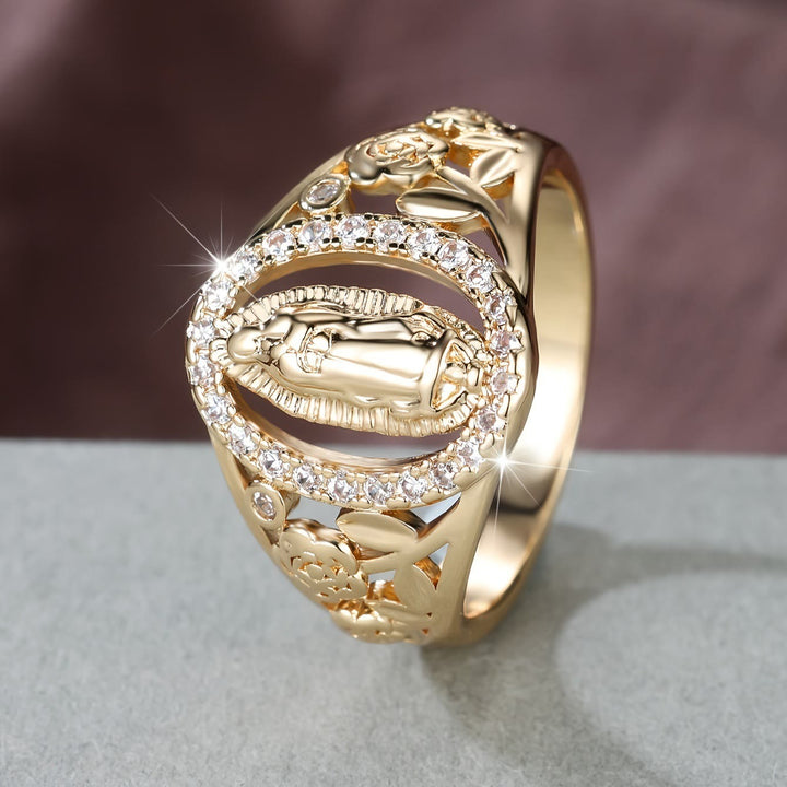 Christianartworkshop Our Lady Ring with Encircled Zircons & Floral Accents: Embody Her Tender Grace - image 1