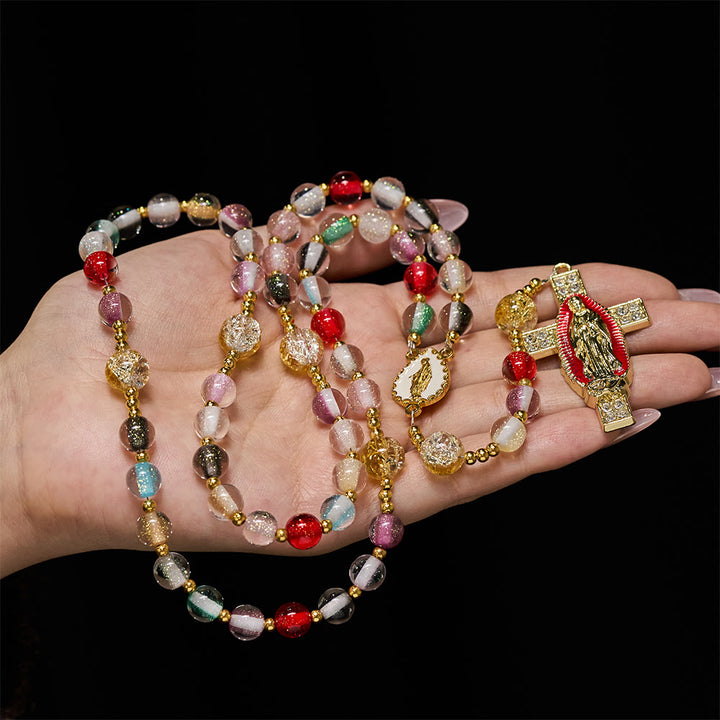 Christianartworkshop Rainbow Shimmer Cat's Eye Rosary with Our Lady Devotional Cross - Our Lady - image 0