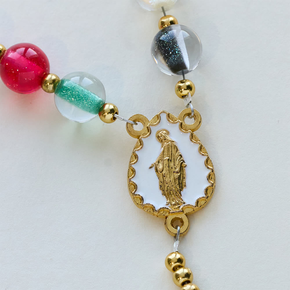 Christianartworkshop Rainbow Shimmer Cat's Eye Rosary with Our Lady Devotional Cross - image 8