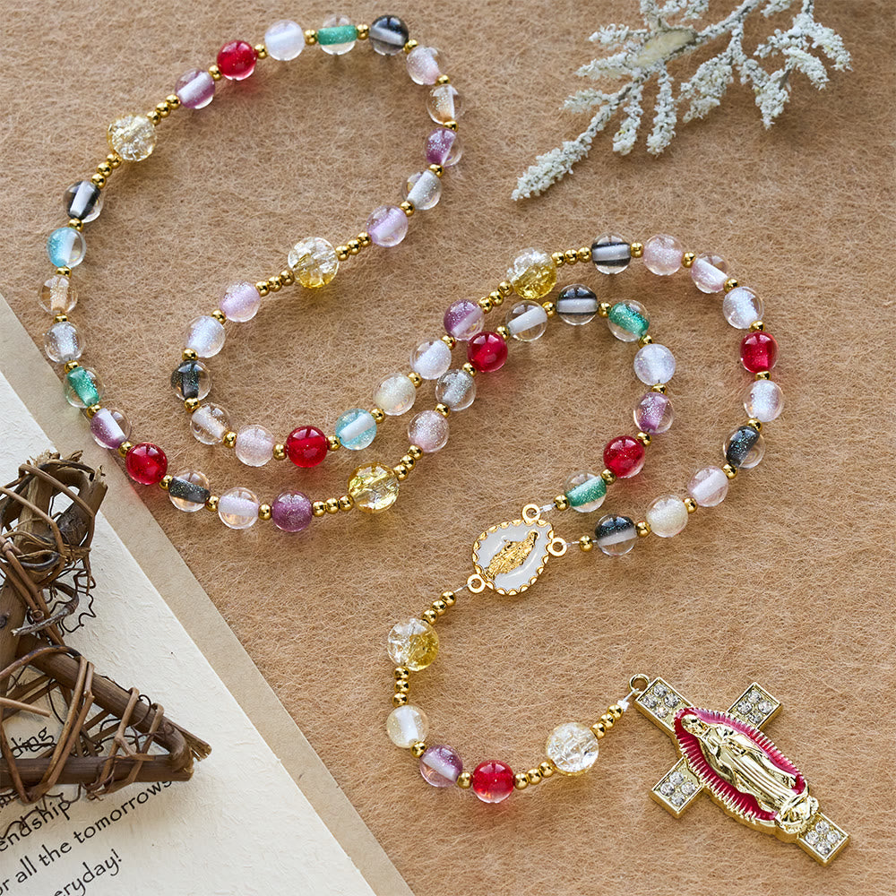 Christianartworkshop Rainbow Shimmer Cat's Eye Rosary with Our Lady Devotional Cross - image 2