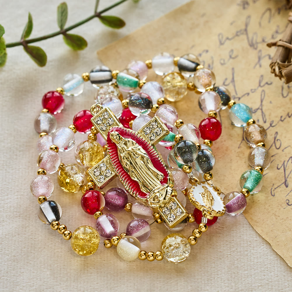 Christianartworkshop Rainbow Shimmer Cat's Eye Rosary with Our Lady Devotional Cross - image 5