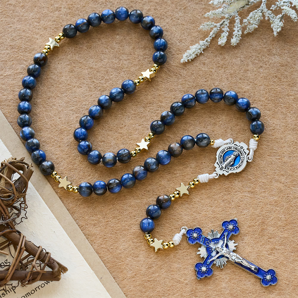 Christianartworkshop Starry Deep Blue Rosary with Star Spacers & Our Lady Devotion - Our Lady - image 0