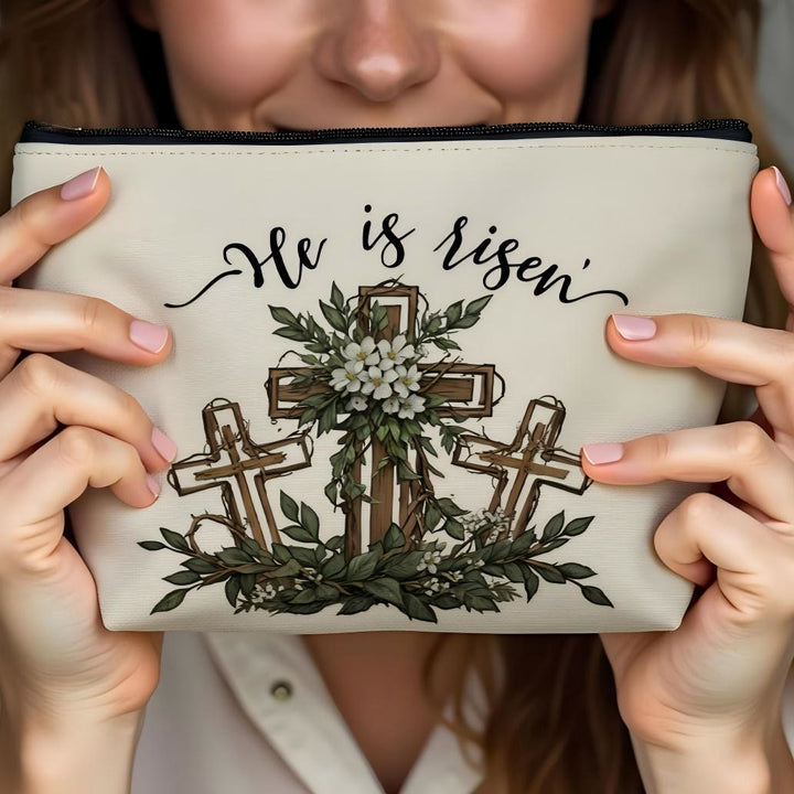 Christianartworkshop He is Risen Floral Cross Travel Cosmetic Bag: Embody His Resurrection Hope - Ephesians 6:10-18 - image 0