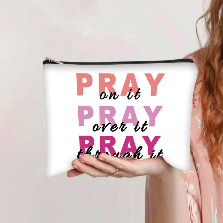 Christianartworkshop Pray On It, Pray Over It, Pray Through It Travel Cosmetic Bag - White - image 5