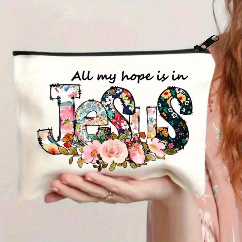 Christianartworkshop Floral JESUS Lettering Cosmetic Bag: Carry His Hope in Daily Journeys - Floral Jesus - image 0