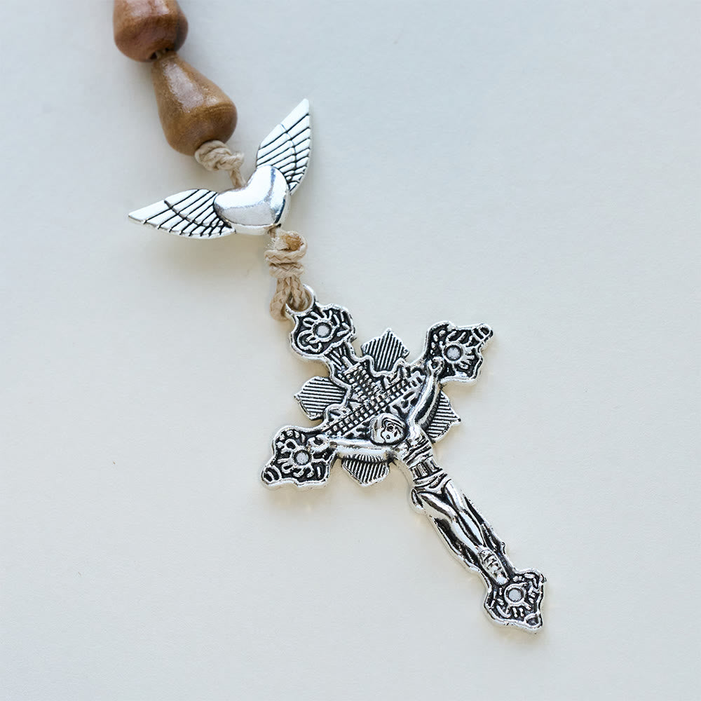 Christianartworkshop Rustic Olive Wood Teardrop Rosary with Angel Wings & Sacred Crucifix - image 7