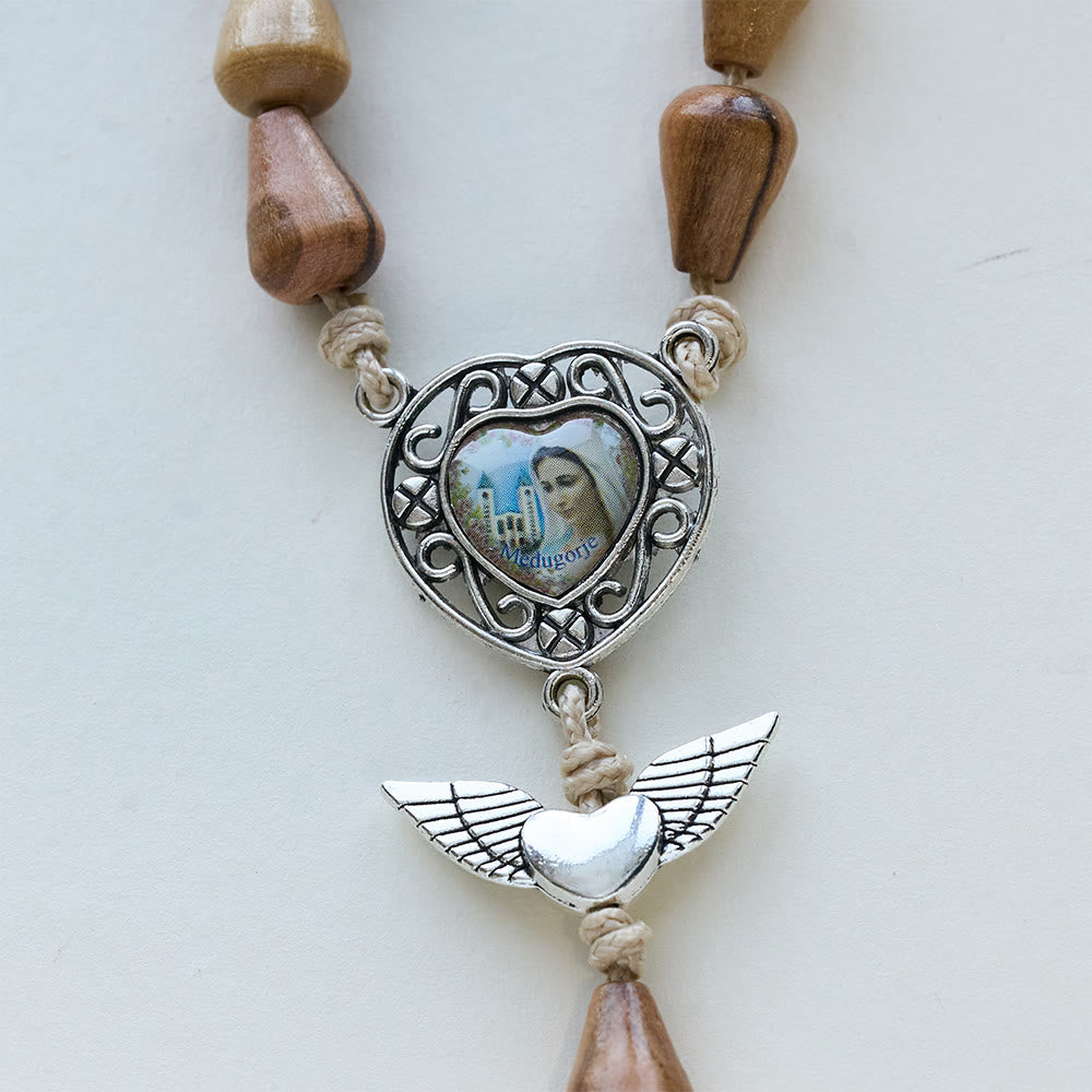 Christianartworkshop Rustic Olive Wood Teardrop Rosary with Angel Wings & Sacred Crucifix - image 8