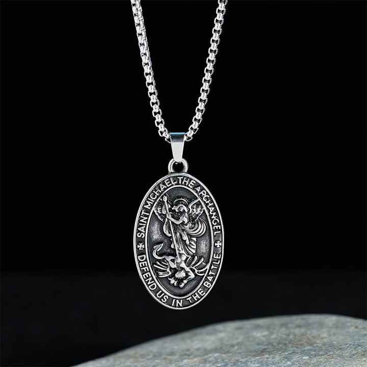 Christianartworkshop St. Michael Defend Us in the Battle Oval Medallion Necklace: Embody His Courageous Protection - image 2