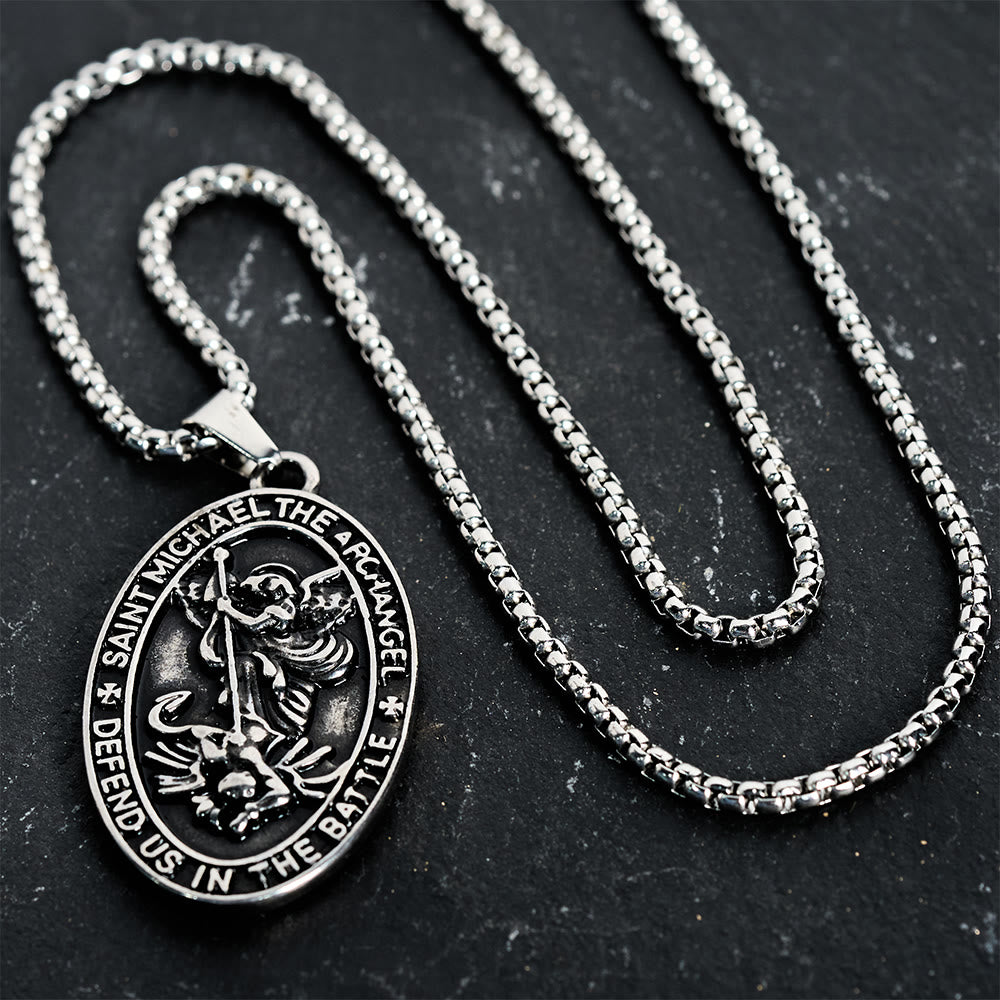 Christianartworkshop St. Michael Defend Us in the Battle Oval Medallion Necklace: Embody His Courageous Protection - image 4