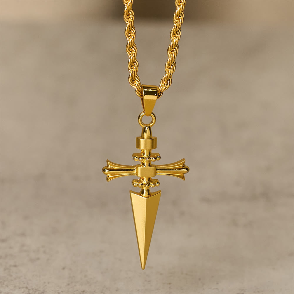 Christianartworkshop Cross-Dagger Fusion Shape Pendant Necklace: Embody His Courageous Protection - Golden - image 2