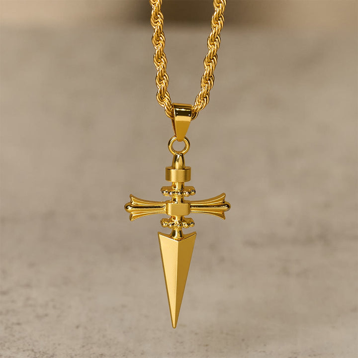 Christianartworkshop Cross-Dagger Fusion Shape Pendant Necklace: Embody His Courageous Protection - Golden - image 2