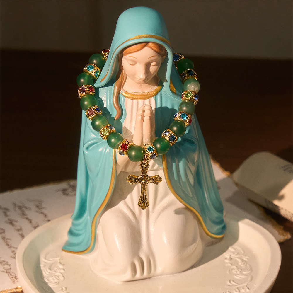 Christianartworkshop Frosted Green Agate & White Glass Cross Bracelet: Gentle Faith in Luminous Texture - image 5