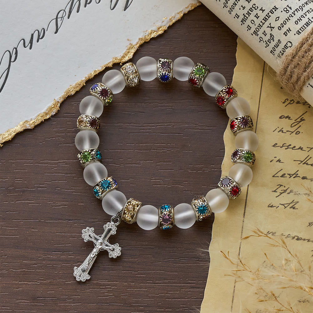 Christianartworkshop Frosted Green Agate & White Glass Cross Bracelet: Gentle Faith in Luminous Texture - image 16